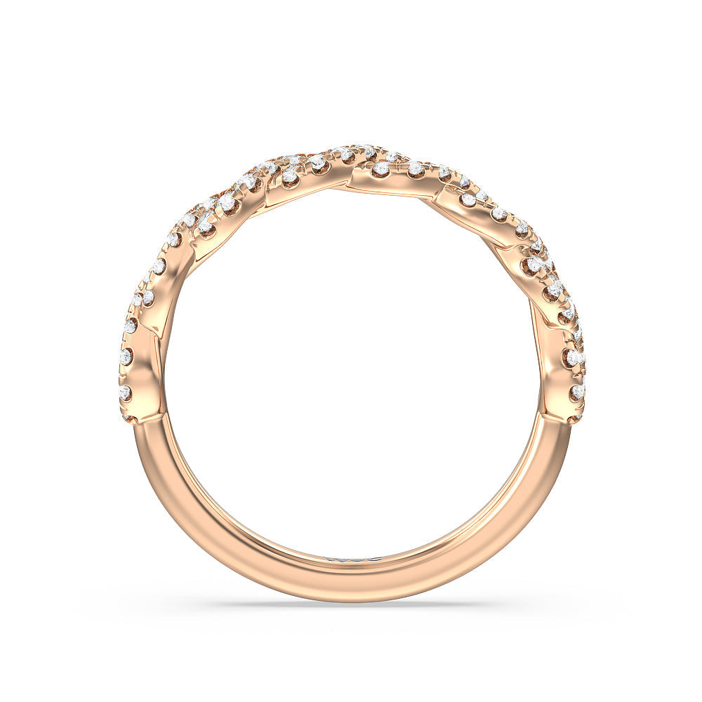 Twist Studded Hidden Accent Solitaire Diamond Wedding Band with 18KT Rose Gold Cut Diamond in 14KT Rose Gold view 2
