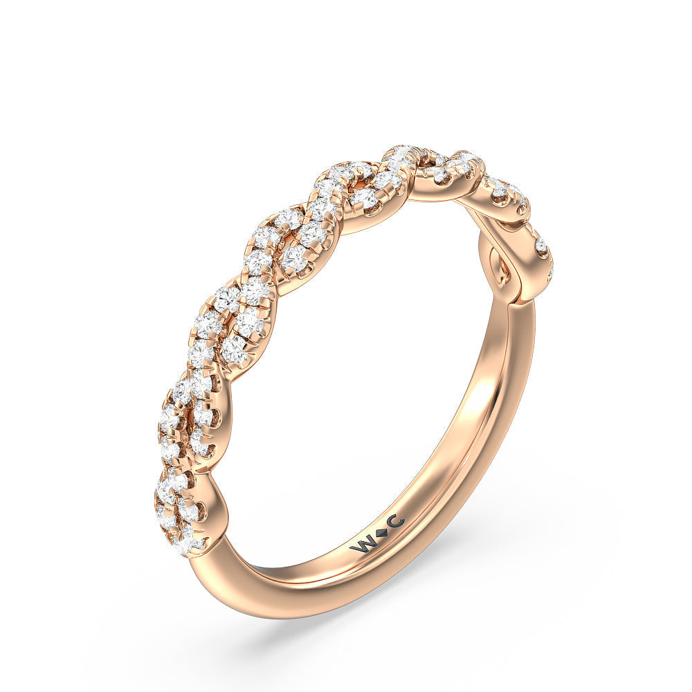 Twist Studded Hidden Accent Solitaire Diamond Wedding Band with 18KT Rose Gold Cut Diamond in 14KT Rose Gold view 4
