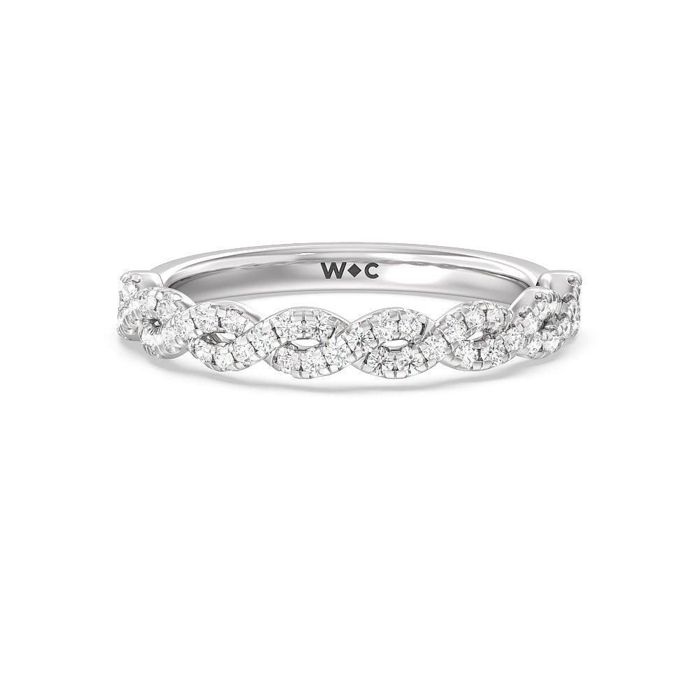 Twist Studded Hidden Accent Solitaire Diamond Wedding Band with Platinum Cut Diamond in 14KT Platinum view 1
