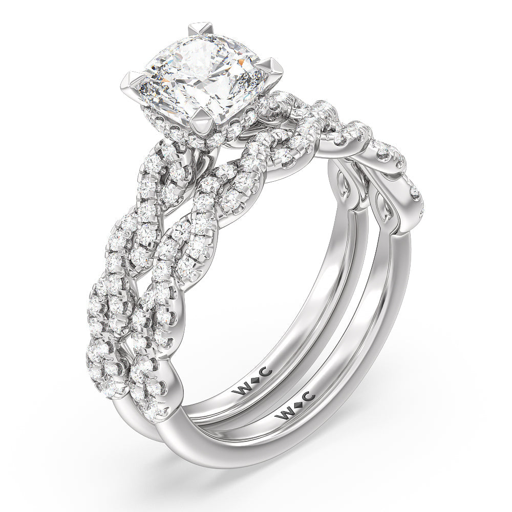 Twist Studded Hidden Accent Solitaire Diamond Wedding Band with Platinum Cut Diamond in 14KT Platinum view 3
