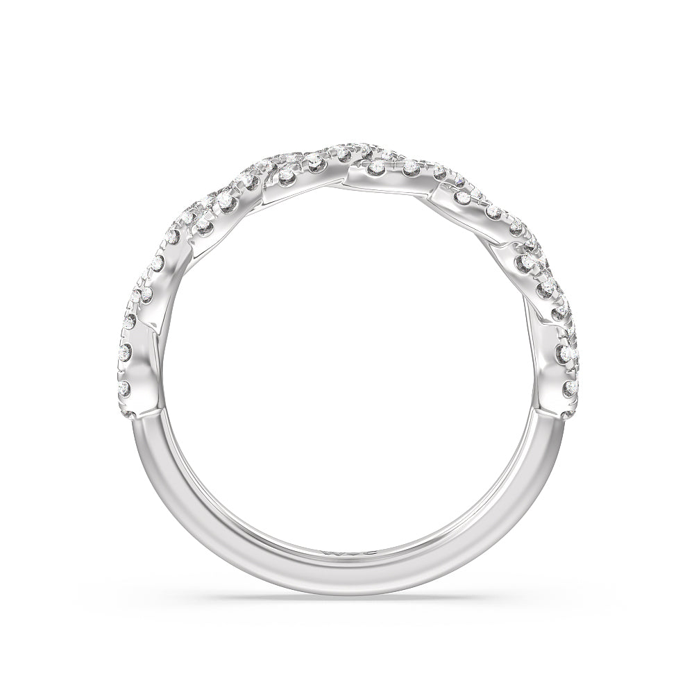 Twist Studded Hidden Accent Solitaire Diamond Wedding Band with Platinum Cut Diamond in 14KT Platinum view 2
