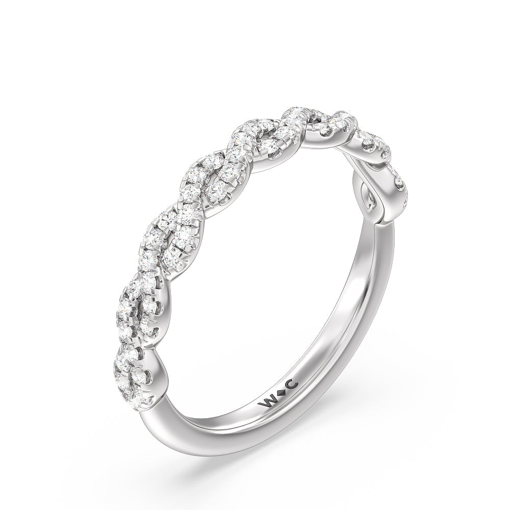 Twist Studded Hidden Accent Solitaire Diamond Wedding Band with Platinum Cut Diamond in 14KT Platinum view 4
