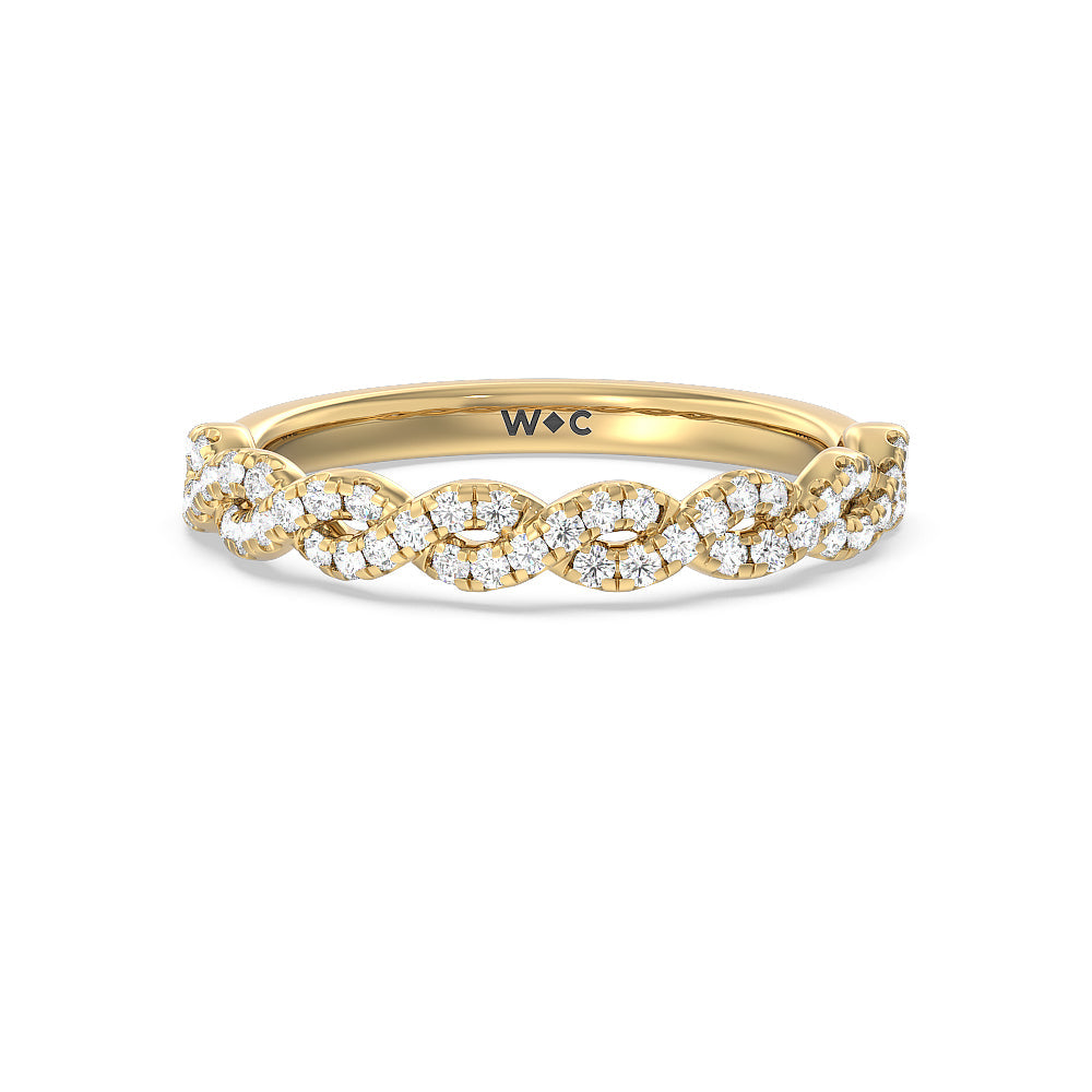Twist Studded Hidden Accent Solitaire Diamond Wedding Band with 18KT Yellow Gold Cut Diamond in 14KT Yellow Gold view 1
