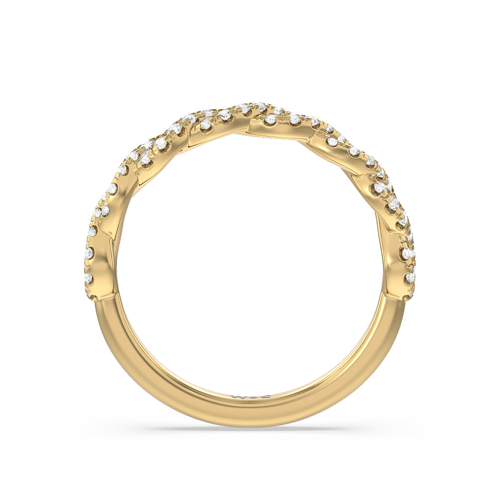 Twist Studded Hidden Accent Solitaire Diamond Wedding Band with 18KT Yellow Gold Cut Diamond in 14KT Yellow Gold view 2

