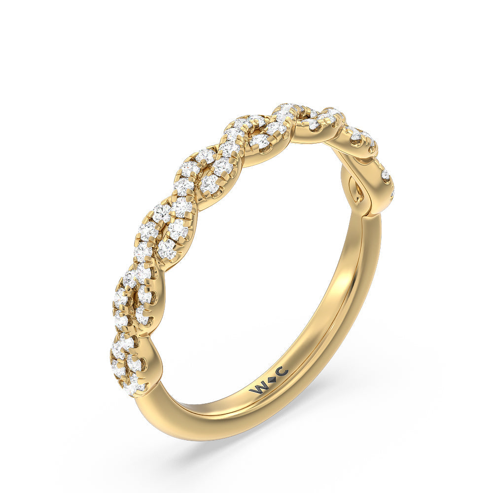 Twist Studded Hidden Accent Solitaire Diamond Wedding Band with 18KT Yellow Gold Cut Diamond in 14KT Yellow Gold view 4
