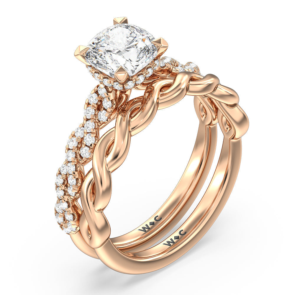 Twist Studded Hidden Accent Solitaire Wedding Band with 18KT Rose Gold Cut Diamond in 14KT Rose Gold view 3
