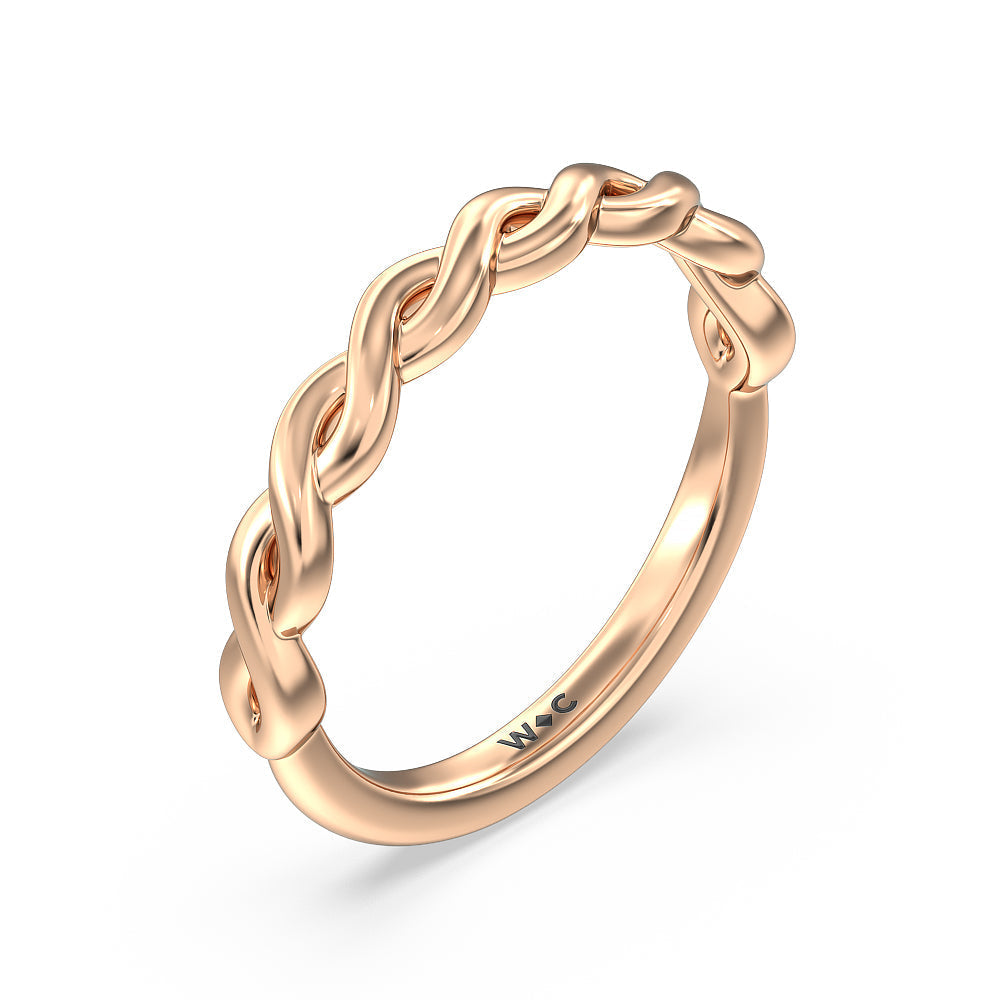 Twist Studded Hidden Accent Solitaire Wedding Band with 18KT Rose Gold Cut Diamond in 14KT Rose Gold view 4
