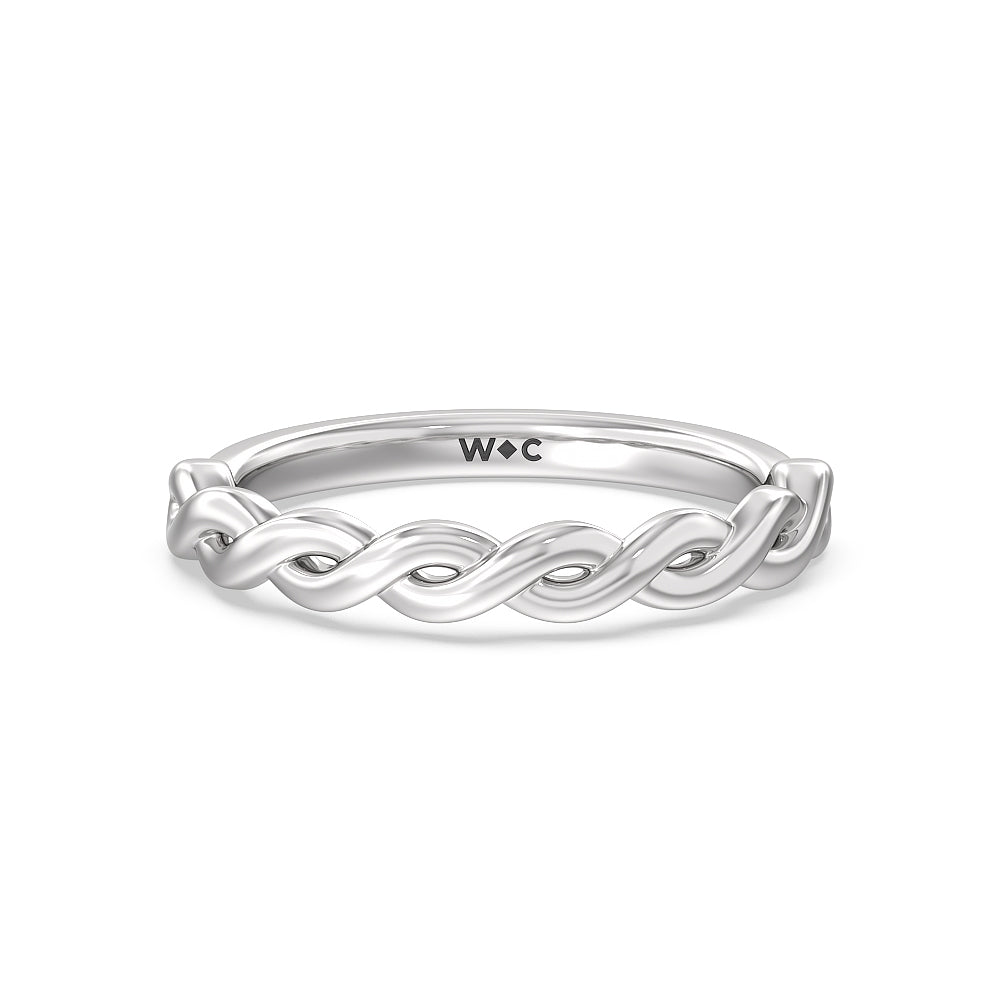 Twist Studded Hidden Accent Solitaire Wedding Band with Platinum Cut Diamond in 14KT Platinum view 1
