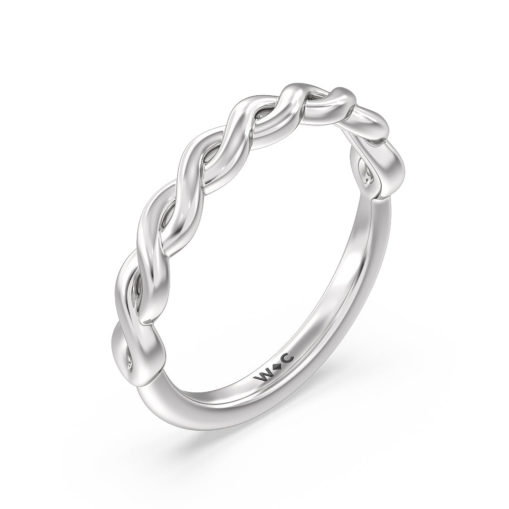 Twist Studded Hidden Accent Solitaire Wedding Band with Platinum Cut Diamond in 14KT Platinum view 4
