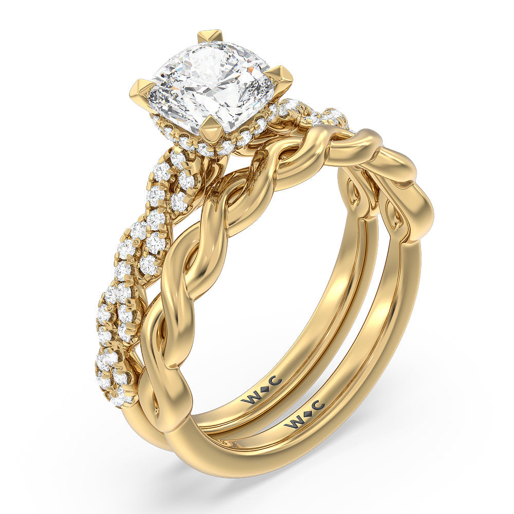 Twist Studded Hidden Accent Solitaire Wedding Band with 18KT Yellow Gold Cut Diamond in 14KT Yellow Gold view 3
