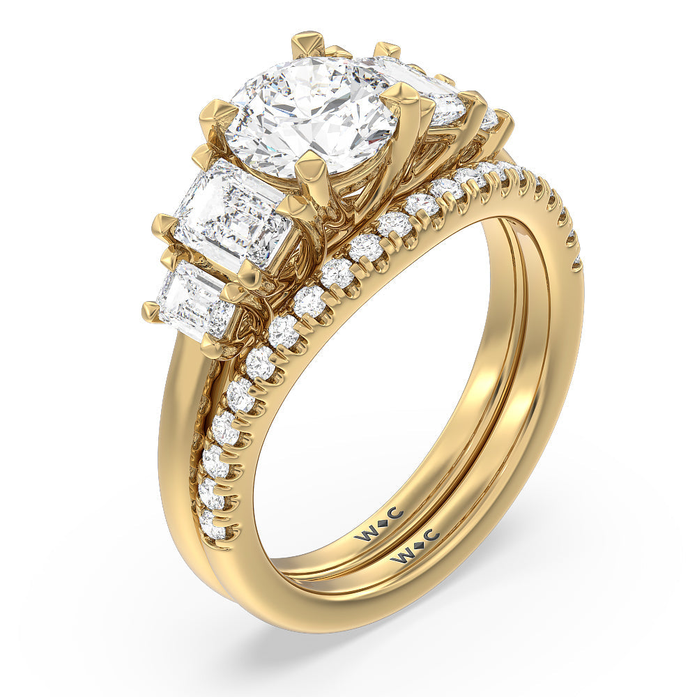 Trellis Side Stone Solitaire Diamond Wedding Band with 18KT Yellow Gold Cut Diamond in 14KT Yellow Gold view 3
