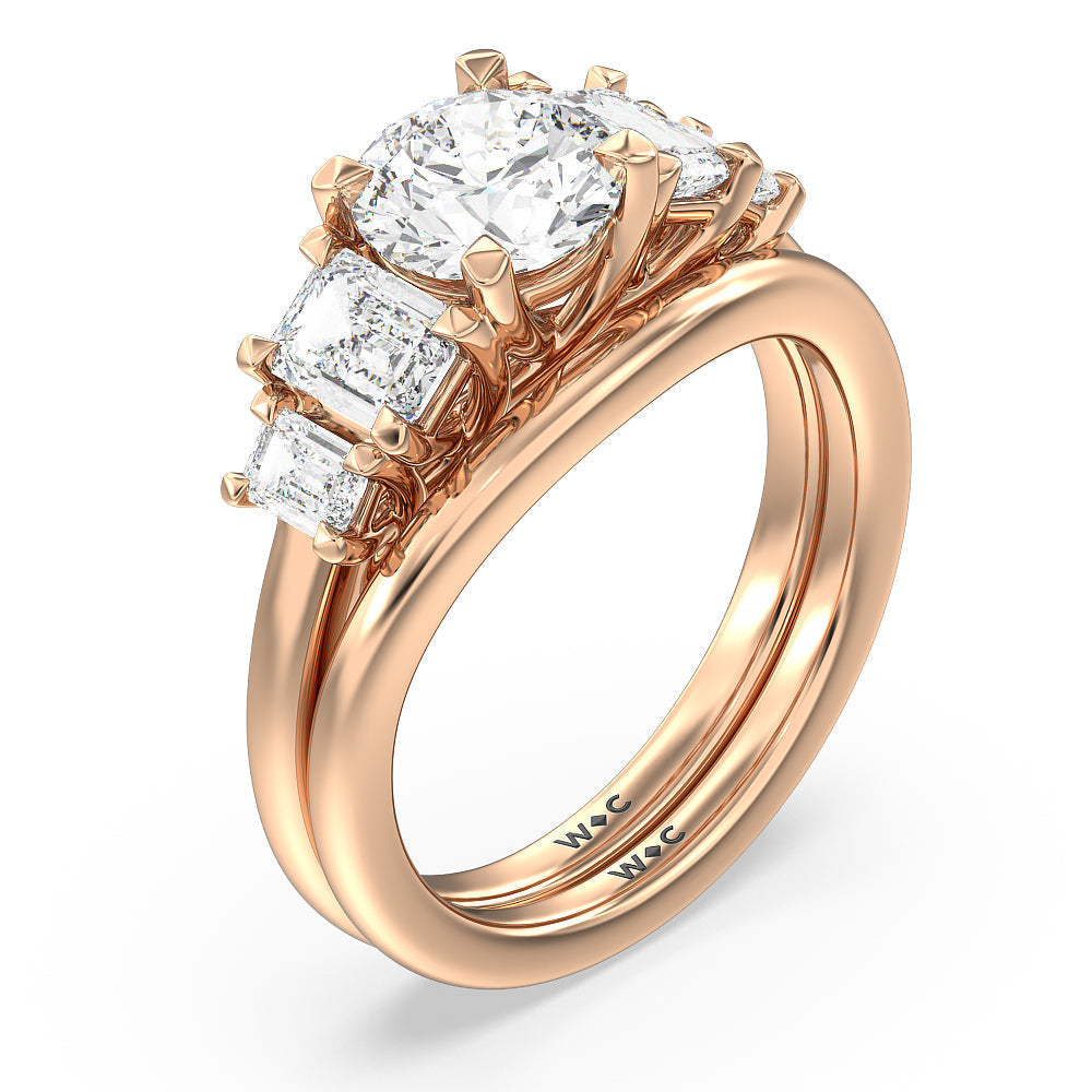 Trellis Side Stone Solitaire Wedding Band with 18KT Rose Gold Cut Diamond in 14KT Rose Gold view 3
