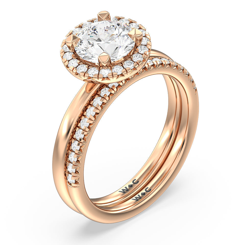 Seamless Plain Shank Halo Solitaire Diamond Wedding Band with 18KT Rose Gold Cut Diamond in 14KT Rose Gold view 3
