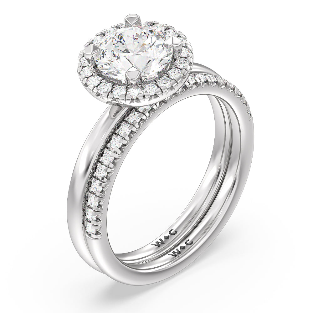 Seamless Plain Shank Halo Solitaire Diamond Wedding Band with Platinum Cut Diamond in 14KT Platinum view 3
