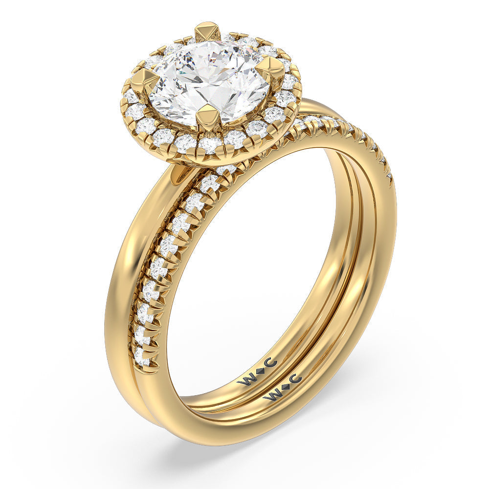 Seamless Plain Shank Halo Solitaire Diamond Wedding Band with 18KT Yellow Gold Cut Diamond in 14KT Yellow Gold view 3
