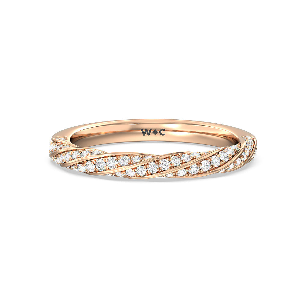 Twisted Rope Hidden Halo Solitaire Diamond Wedding Band with 18KT Rose Gold Cut Diamond in 14KT Rose Gold view 1
