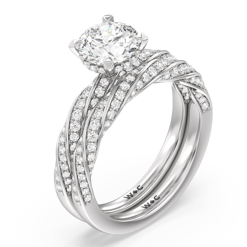 Twisted Rope Hidden Halo Solitaire Diamond Wedding Band with Platinum Cut Diamond in 14KT Platinum view 3
