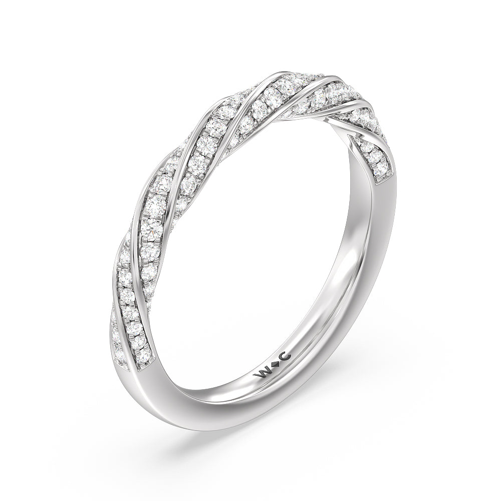 Twisted Rope Hidden Halo Solitaire Diamond Wedding Band with Platinum Cut Diamond in 14KT Platinum view 4
