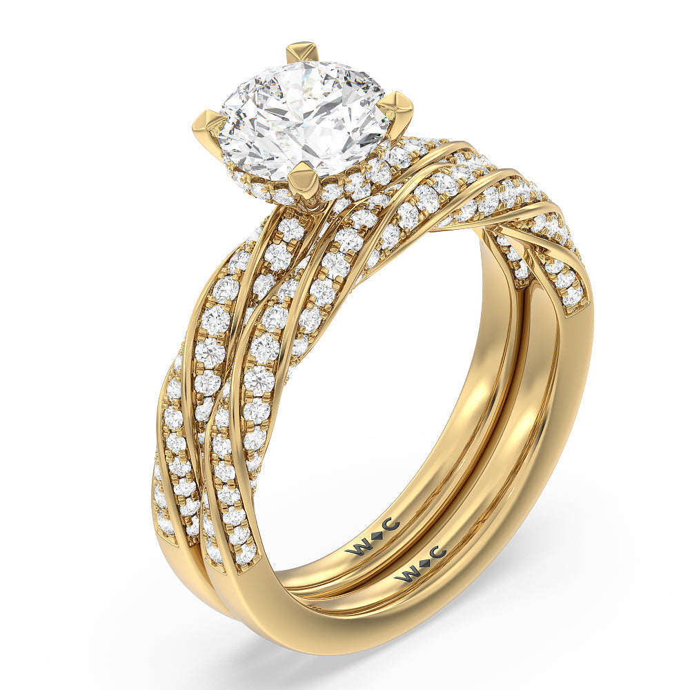 Twisted Rope Hidden Halo Solitaire Diamond Wedding Band with 18KT Yellow Gold Cut Diamond in 14KT Yellow Gold view 3
