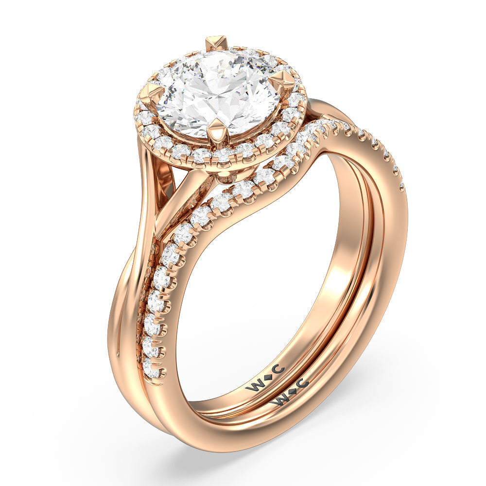Criss Cross Shank Halo Solitaire Diamond Wedding Band with 18KT Rose Gold Cut Diamond in 14KT Rose Gold view 3
