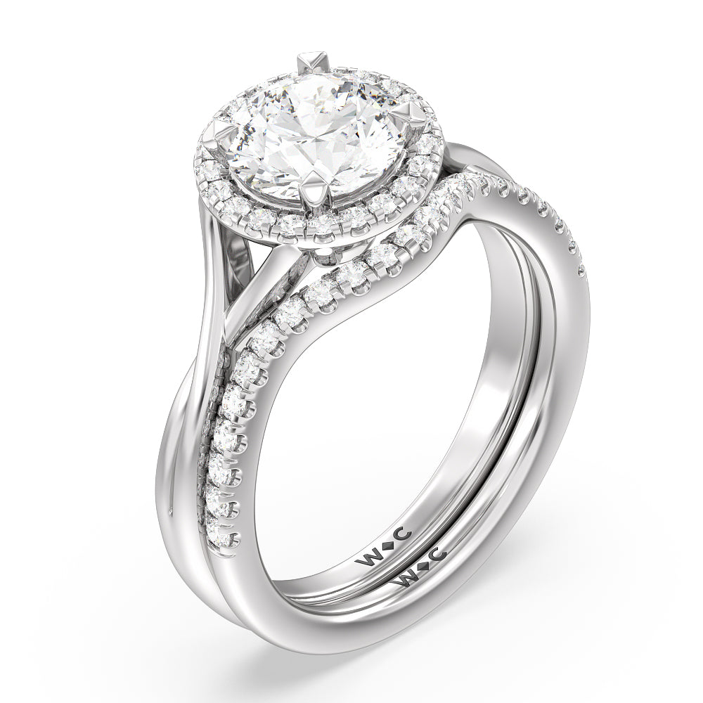 Criss Cross Shank Halo Solitaire Diamond Wedding Band with Platinum Cut Diamond in 14KT Platinum view 3
