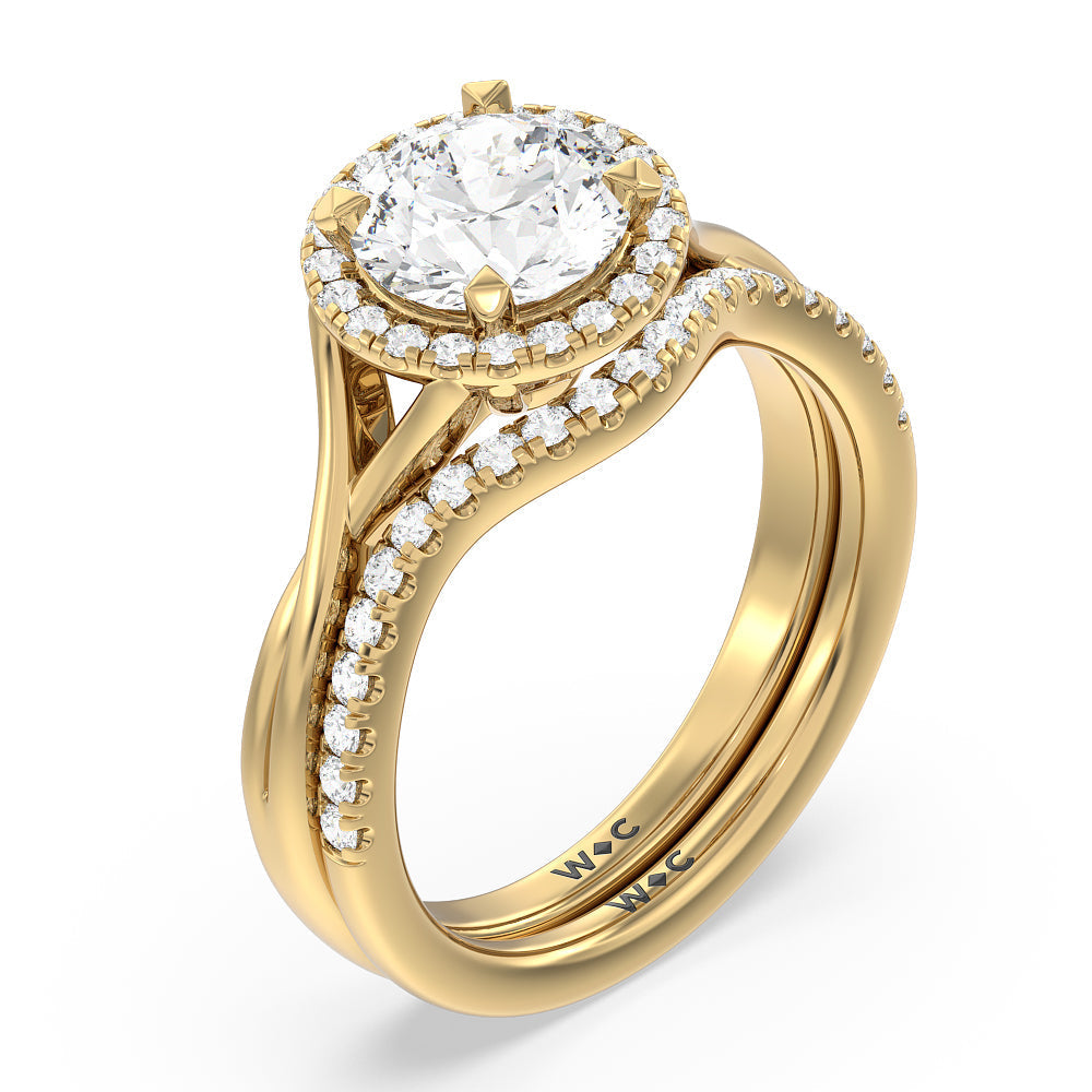 Criss Cross Shank Halo Solitaire Diamond Wedding Band with 18KT Yellow Gold Cut Diamond in 14KT Yellow Gold view 3
