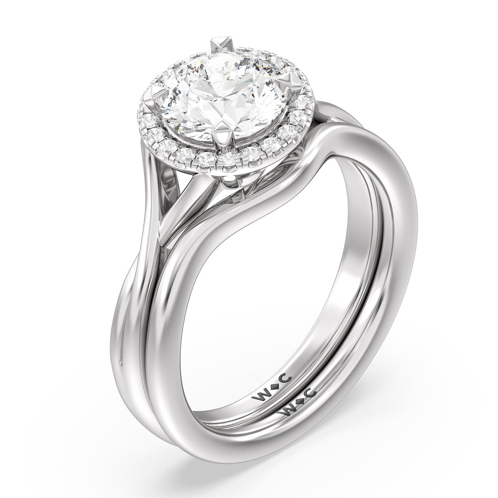 Criss Cross Shank Halo Solitaire Wedding Band with Platinum Cut Diamond in 14KT Platinum view 3
