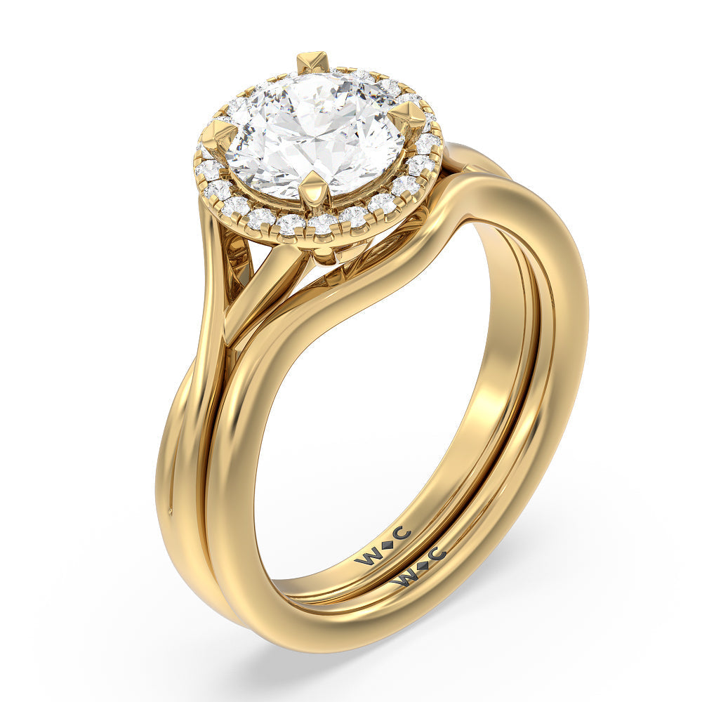 Criss Cross Shank Halo Solitaire Wedding Band with 18KT Yellow Gold Cut Diamond in 14KT Yellow Gold view 3
