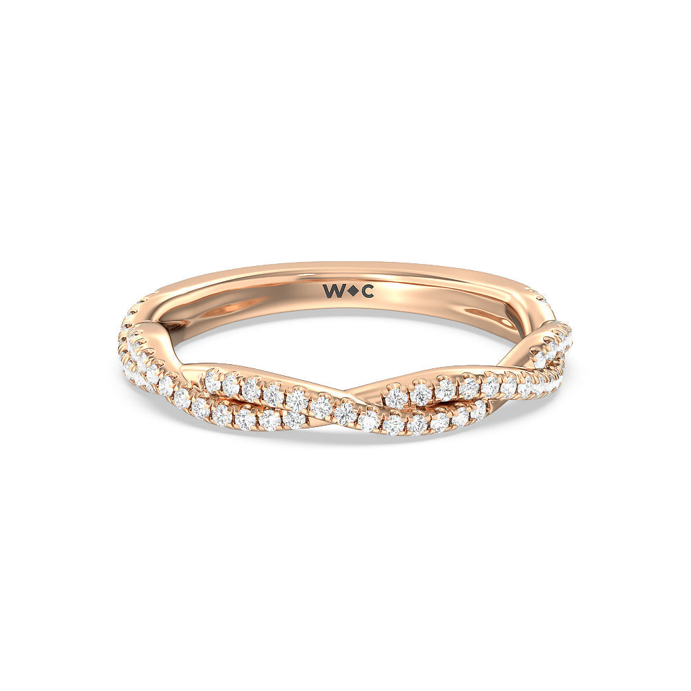 Twisted Shank Hidden Halo Solitaire Diamond Wedding Band with 18KT Rose Gold Cut Diamond in 14KT Rose Gold view 1
