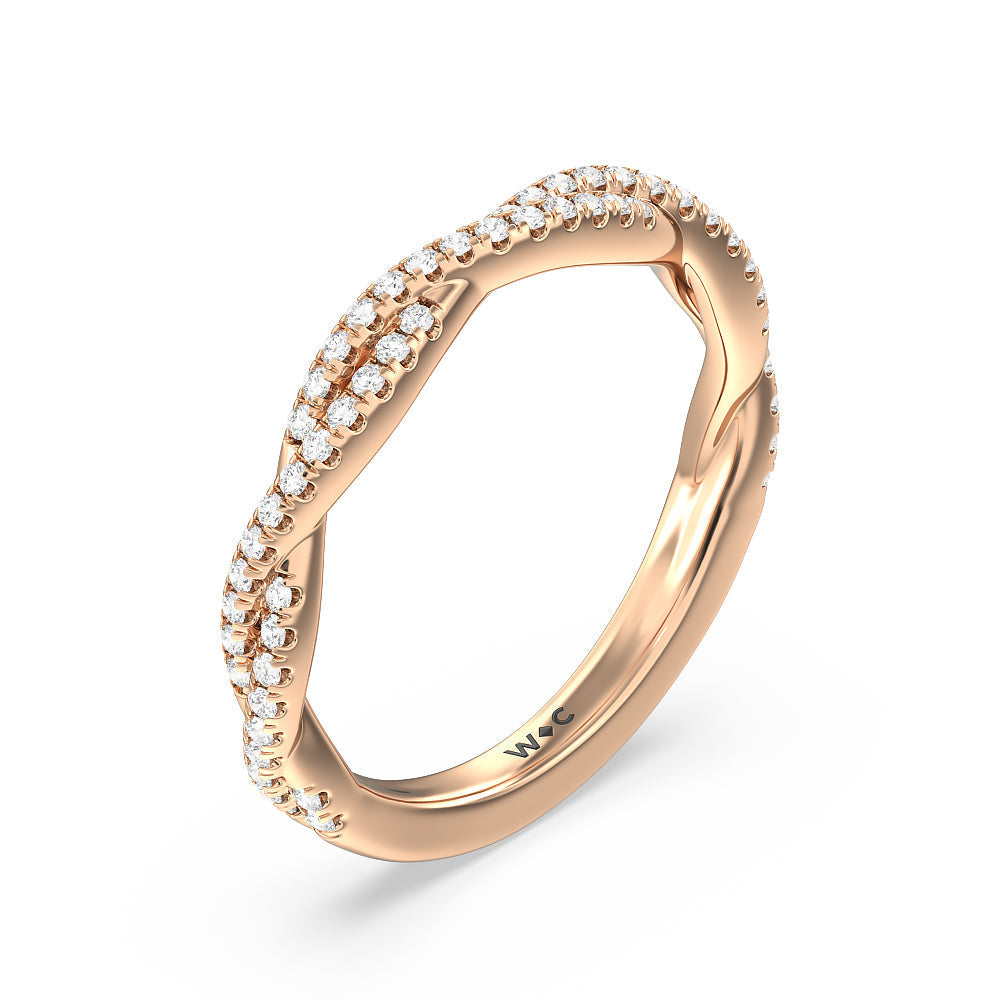 Twisted Shank Hidden Halo Solitaire Diamond Wedding Band (E+ VS+) with 18KT Rose Gold Cut Diamond in 14KT Rose Gold view 4
