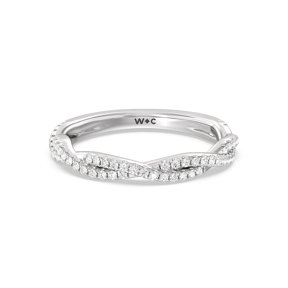Twisted Shank Hidden Halo Solitaire Diamond Wedding Band (E+ VS+) with Platinum Cut Diamond in 14KT Platinum view 1
