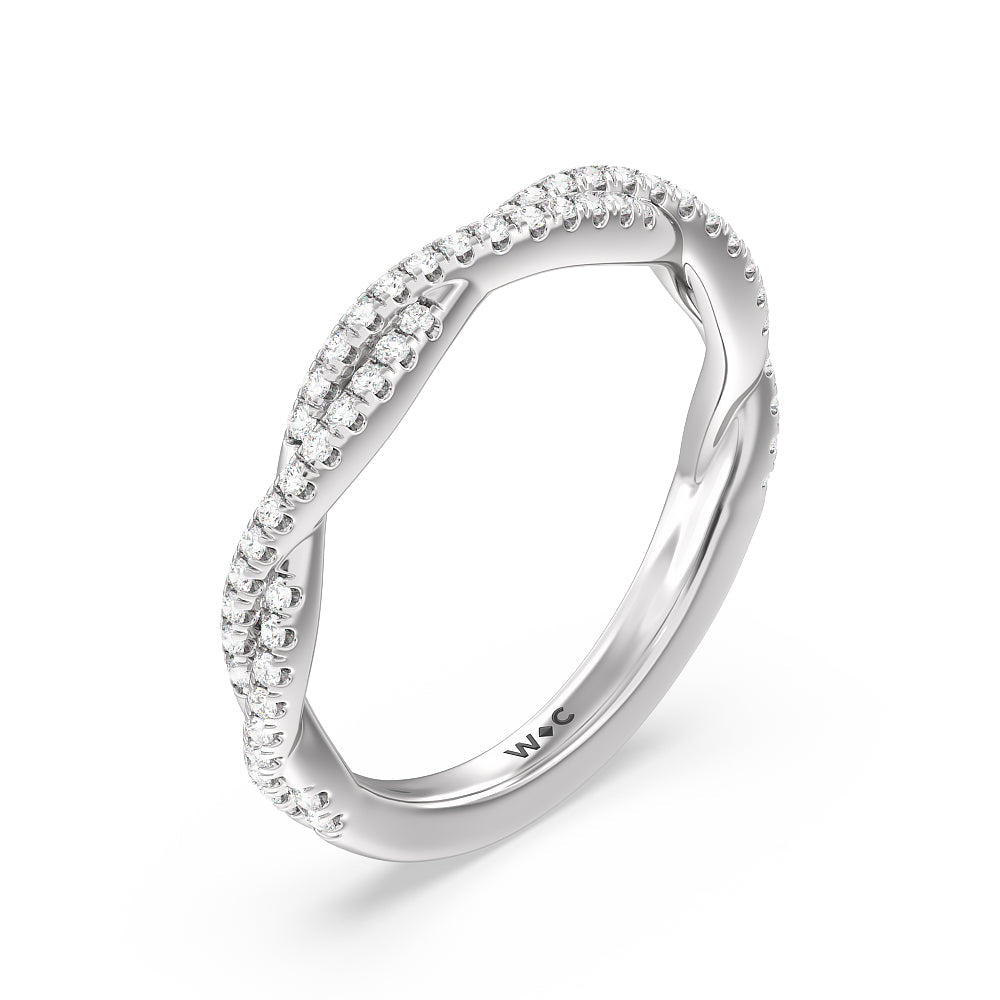 Twisted Shank Hidden Halo Solitaire Diamond Wedding Band (E+ VS+) with Platinum Cut Diamond in 14KT Platinum view 4
