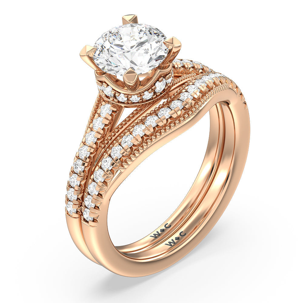 Crowning Glory Four Prong Solitaire Diamond Wedding Band with 18KT Rose Gold Cut Diamond in 14KT Rose Gold view 3
