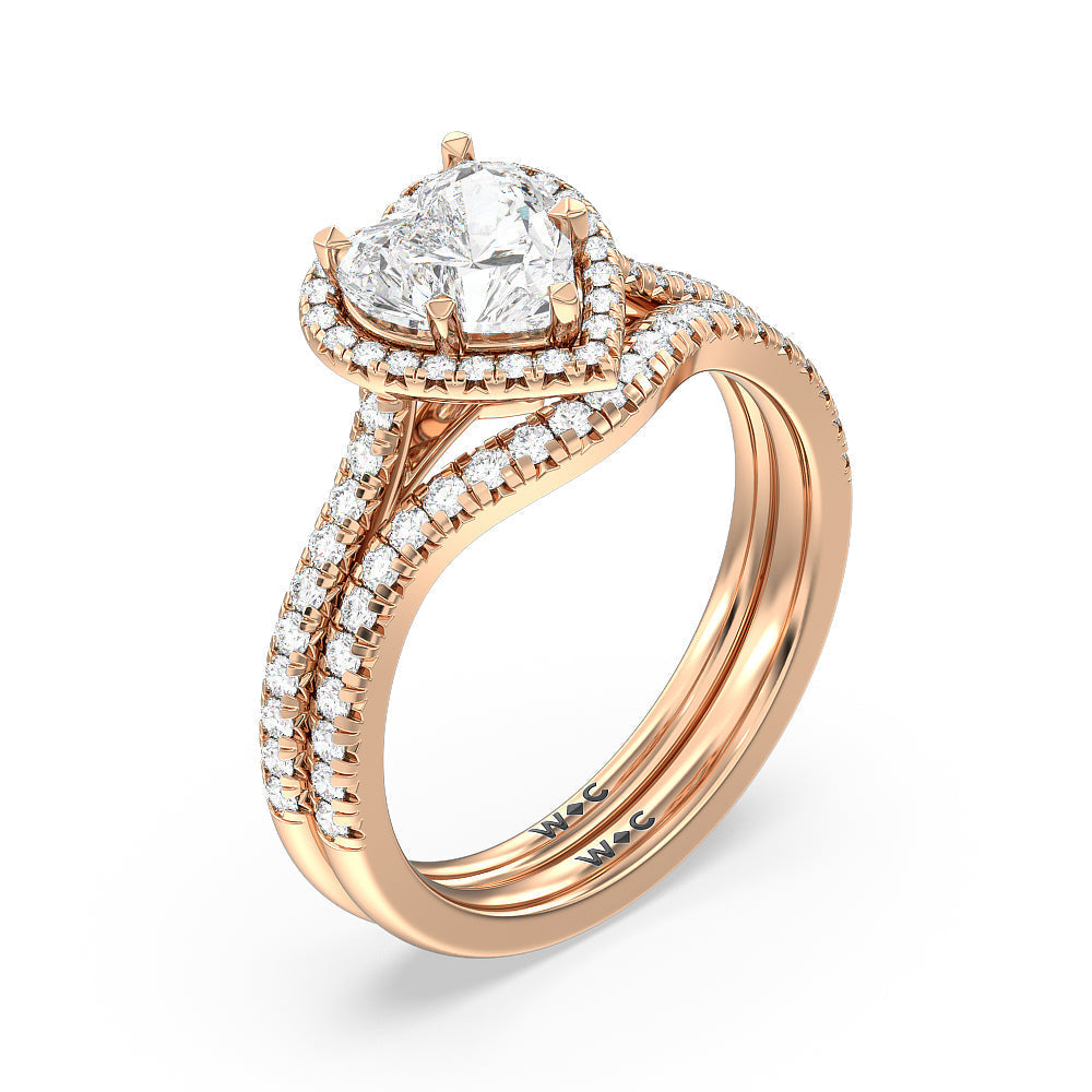 Cathedral Halo Diamond Wedding Band with 18KT Rose Gold Cut Diamond in 14KT Rose Gold view 3
