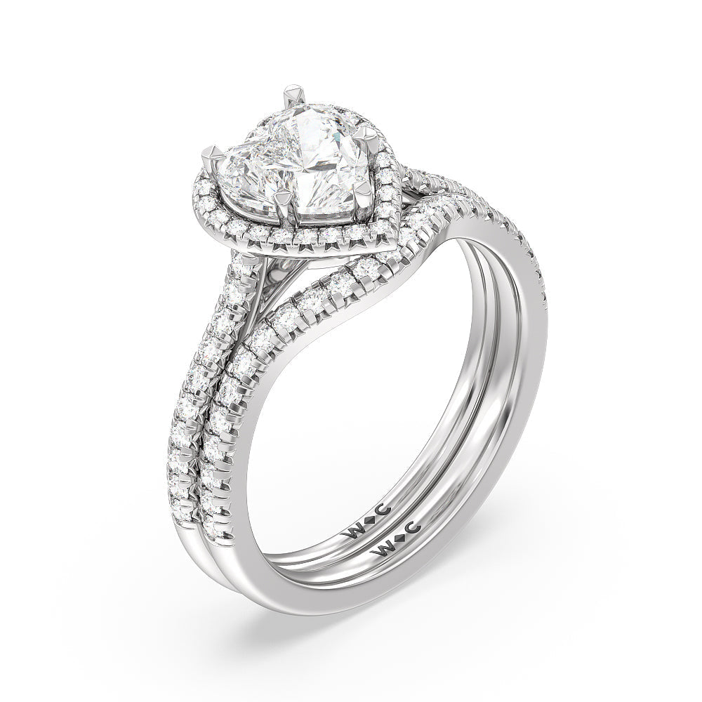 Cathedral Halo Diamond Wedding Band with Platinum Cut Diamond in 14KT Platinum view 3
