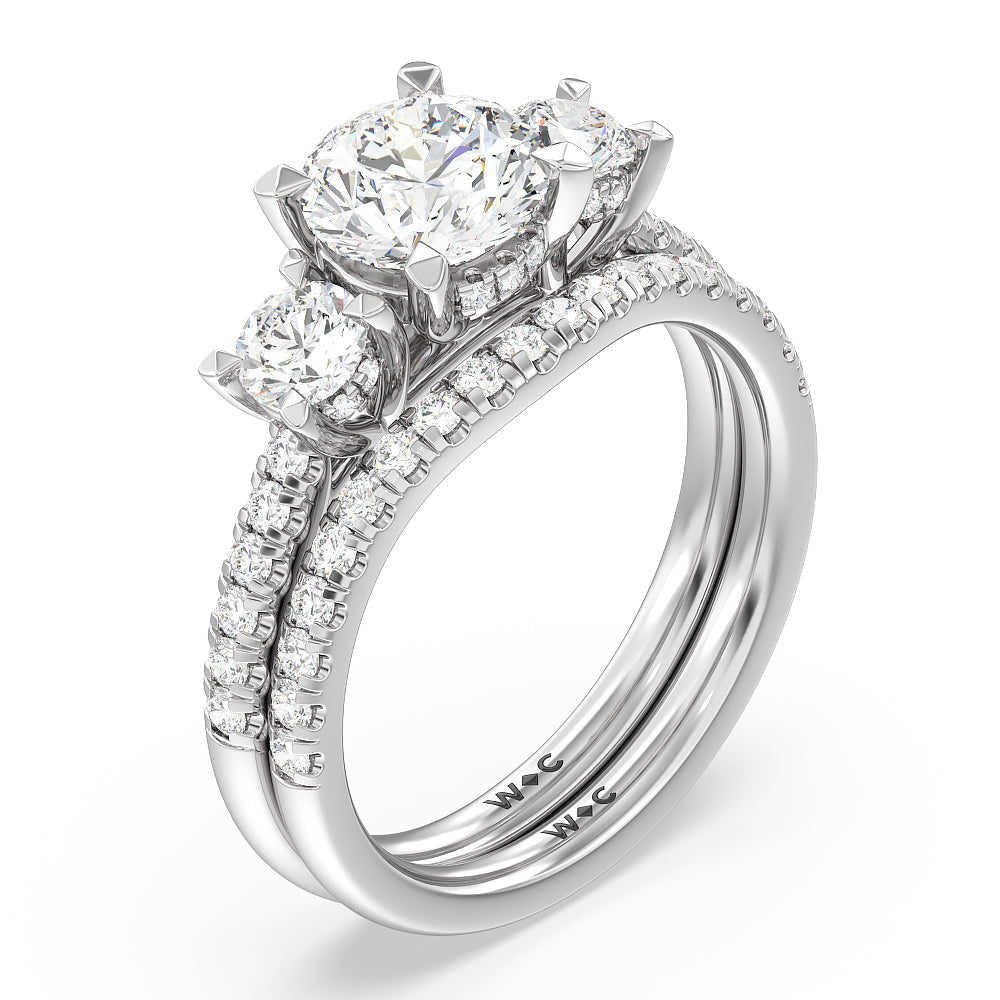 Three Stone Hidden Halo Cathedral Diamond Wedding Band with Platinum Cut Diamond in 14KT Platinum view 3
