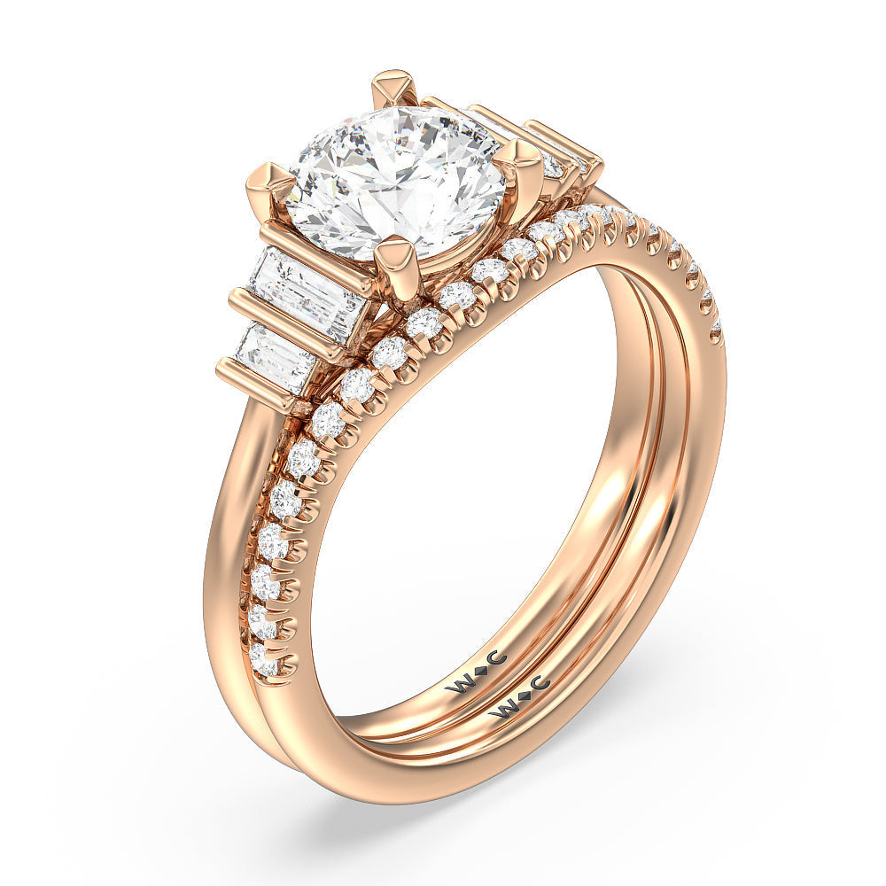 Geometric Diamond Wedding Band with 18KT Rose Gold Cut Diamond in 14KT Rose Gold view 3
