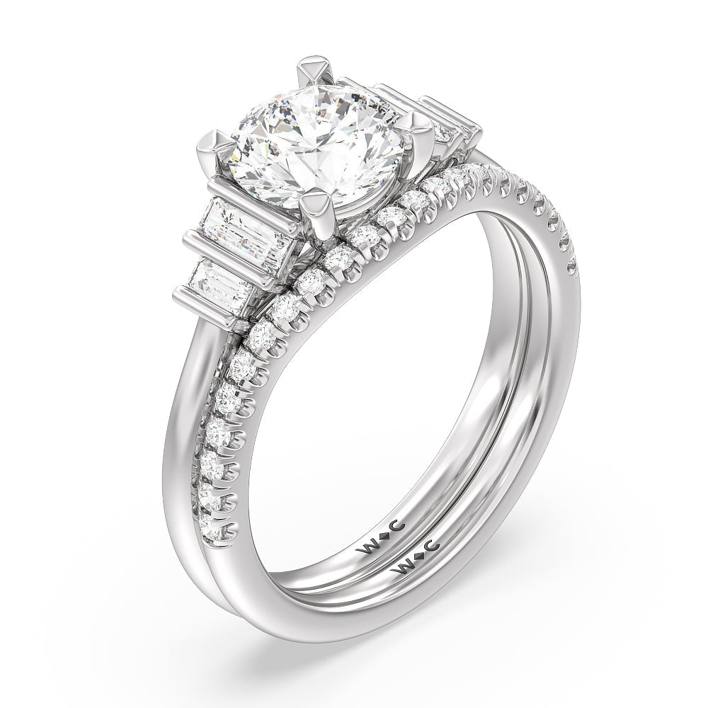 Geometric Diamond Wedding Band with Platinum Cut Diamond in 14KT Platinum view 3
