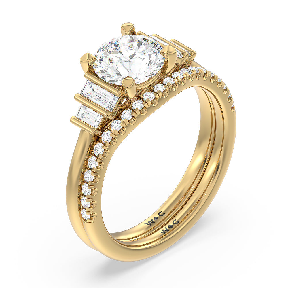 Geometric Diamond Wedding Band with 18KT Yellow Gold Cut Diamond in 14KT Yellow Gold view 3
