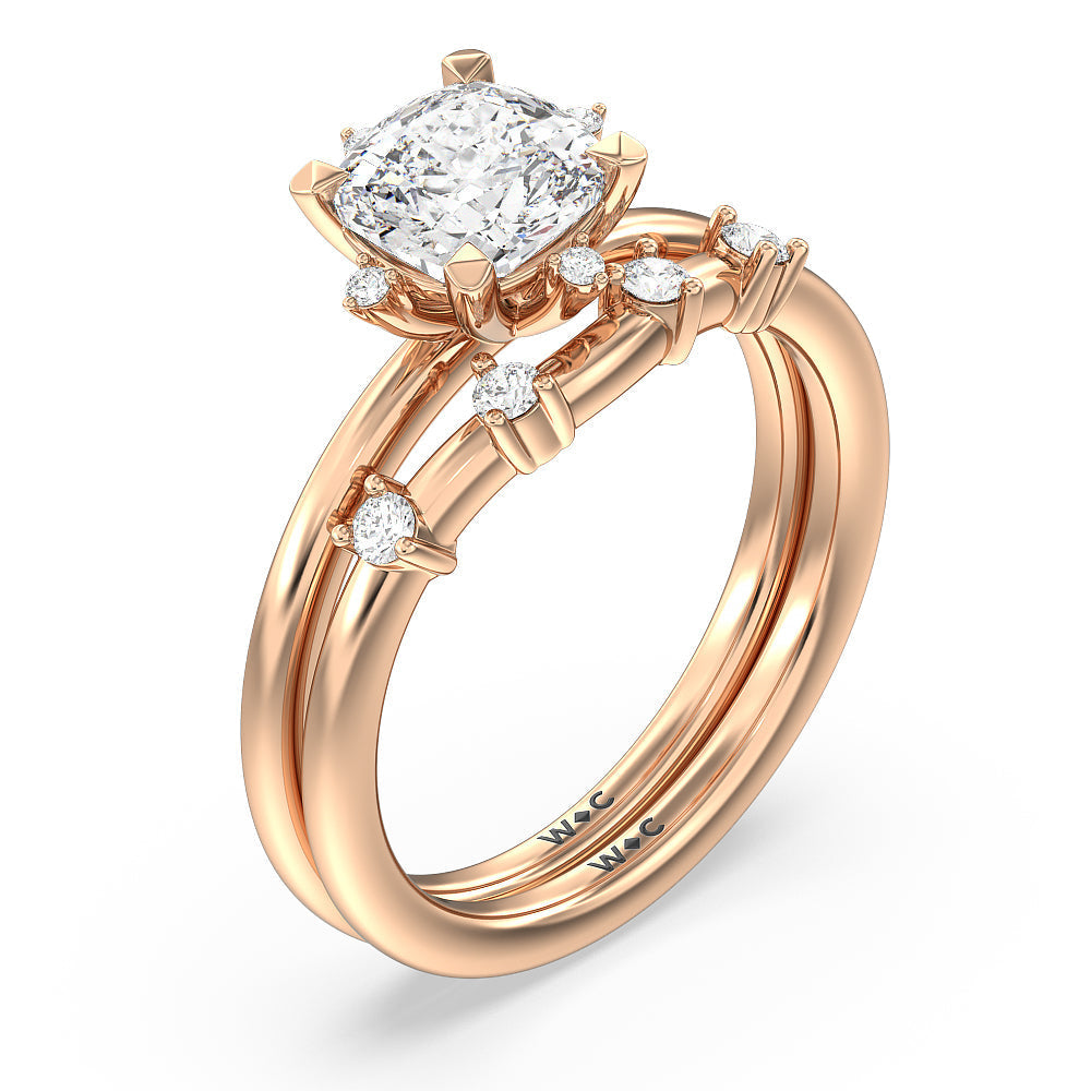 Star Halo Solitaire Diamond Wedding Band with 18KT Rose Gold Cut Diamond in 14KT Rose Gold view 3
