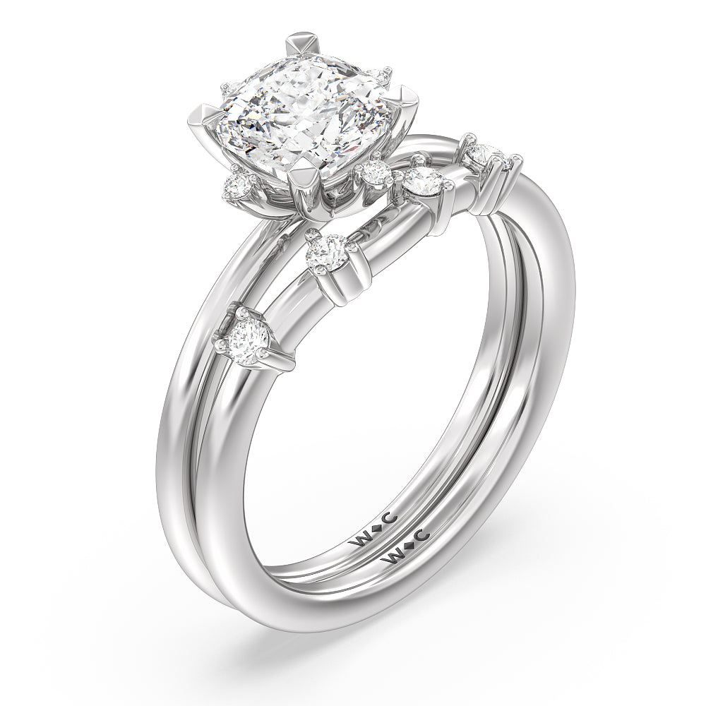 Star Halo Solitaire Diamond Wedding Band with Platinum Cut Diamond in 14KT Platinum view 3
