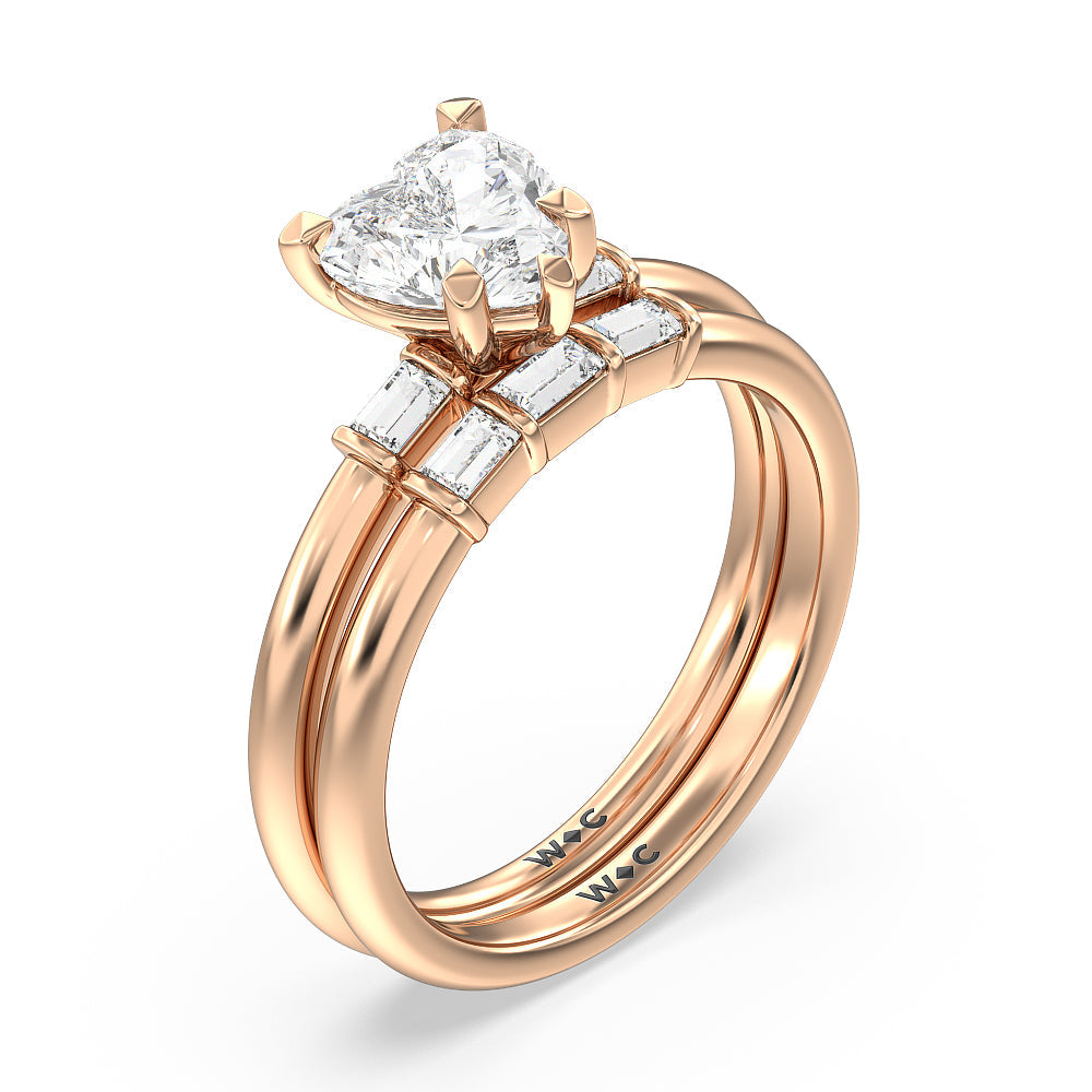 Soul Baguette Side Stone Diamond Wedding Band with 18KT Rose Gold Cut Diamond in 14KT Rose Gold view 3
