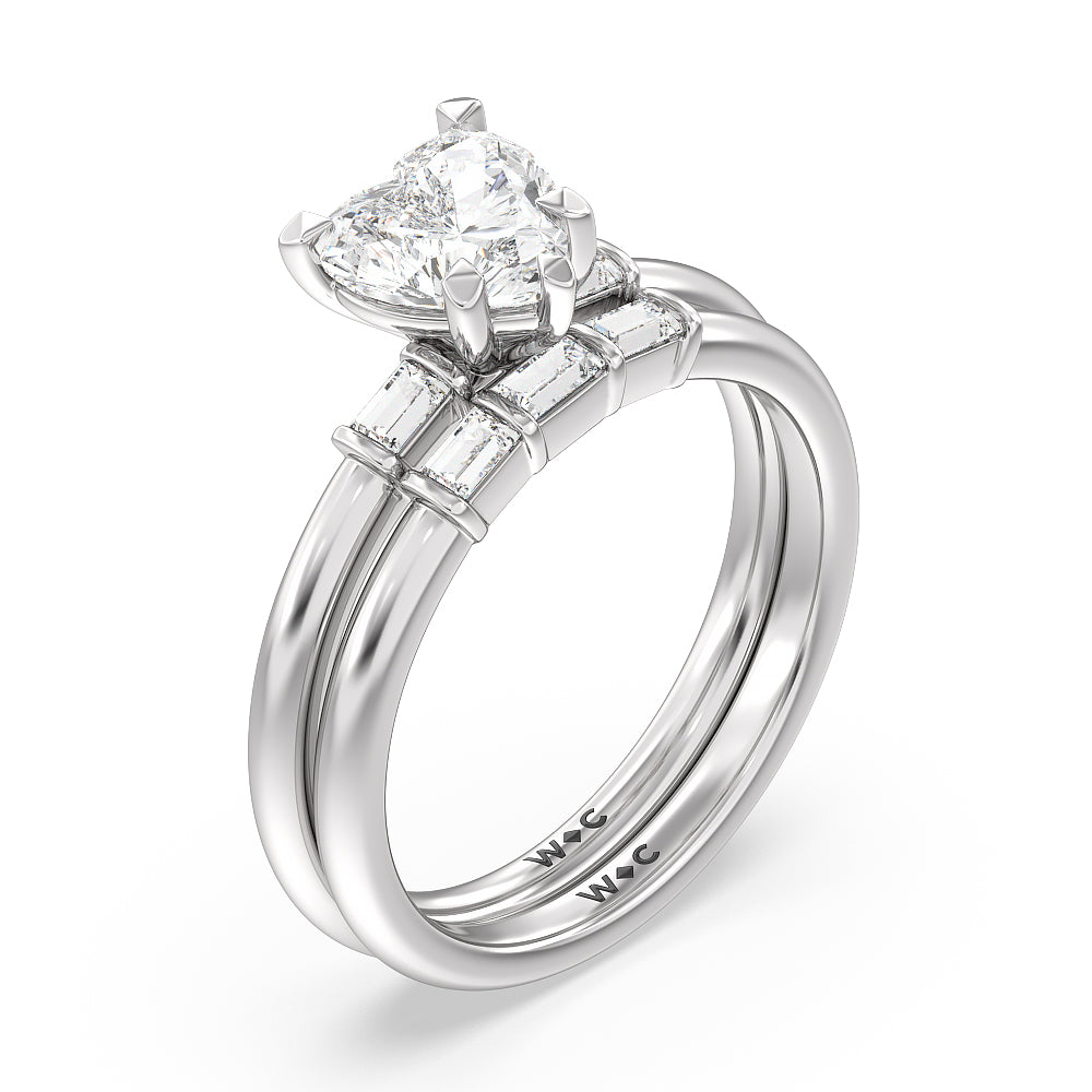 Soul Baguette Side Stone Diamond Wedding Band with Platinum Cut Diamond in 14KT Platinum view 3

