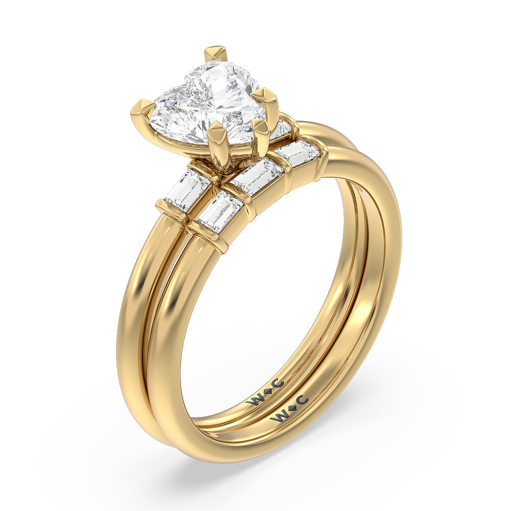 Soul Baguette Side Stone Diamond Wedding Band with 18KT Yellow Gold Cut Diamond in 14KT Yellow Gold view 3

