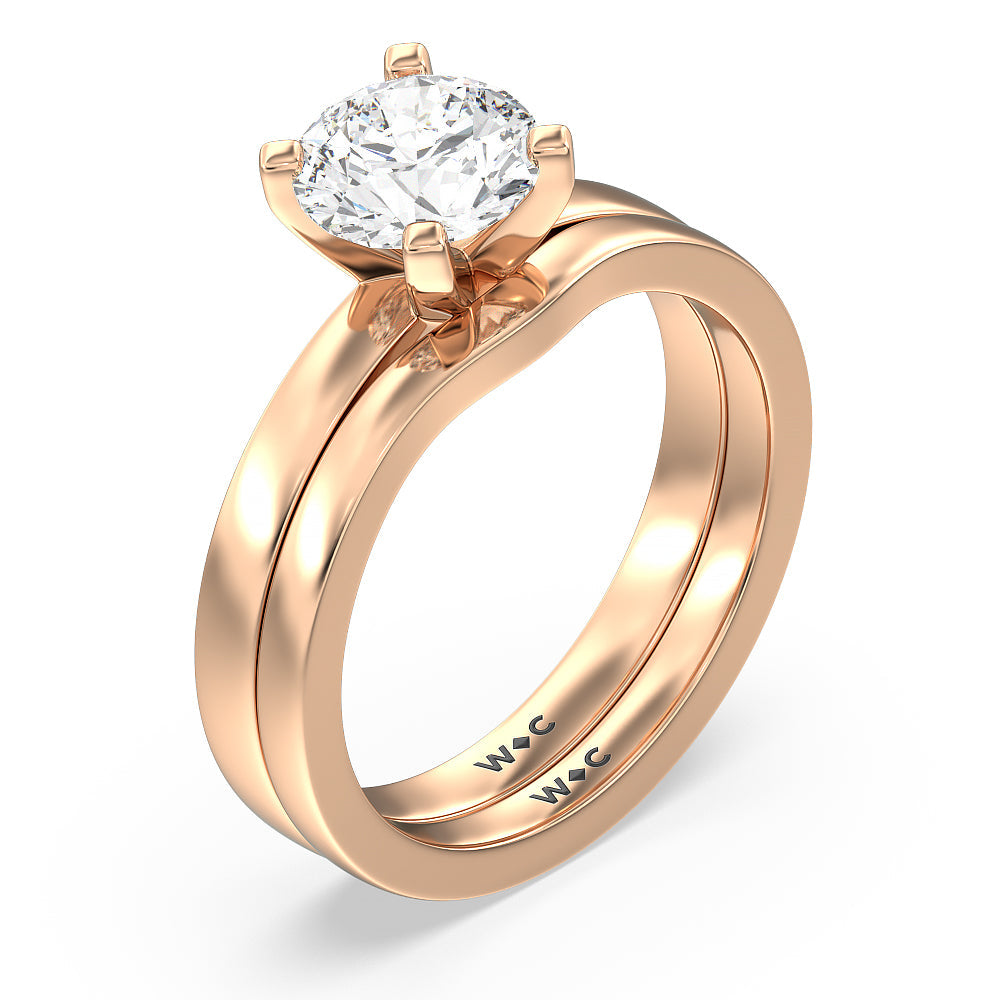 Medi Solitaire Wedding Band with 18KT Rose Gold Cut Diamond in 14KT Rose Gold view 3
