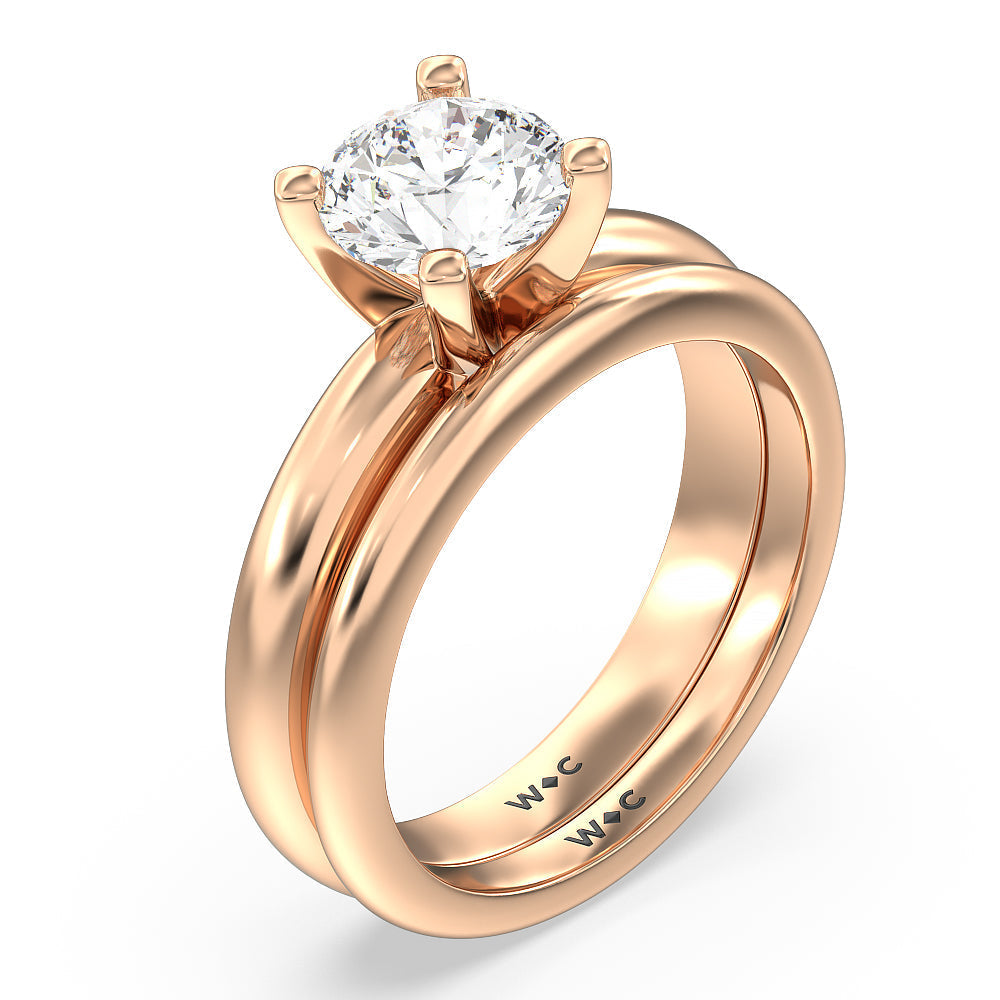 Maxi Classic Four Prong Solitaire Wedding Band with 18KT Rose Gold Cut Diamond in 14KT Rose Gold view 3
