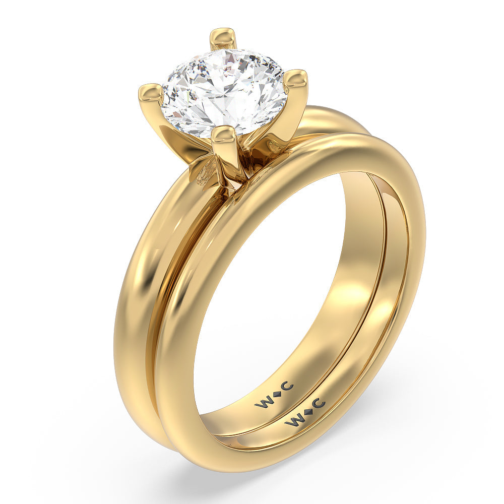 Maxi Classic Four Prong Solitaire Wedding Band with 18KT Yellow Gold Cut Diamond in 14KT Yellow Gold view 3

