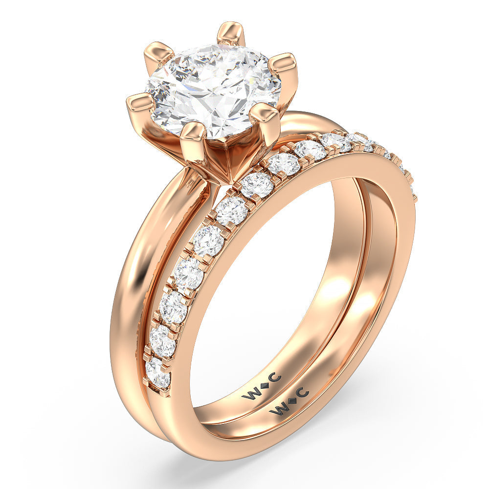 Medi Classic Six Prong Solitaire Diamond Wedding Band with 18KT Rose Gold Cut Diamond in 14KT Rose Gold view 3
