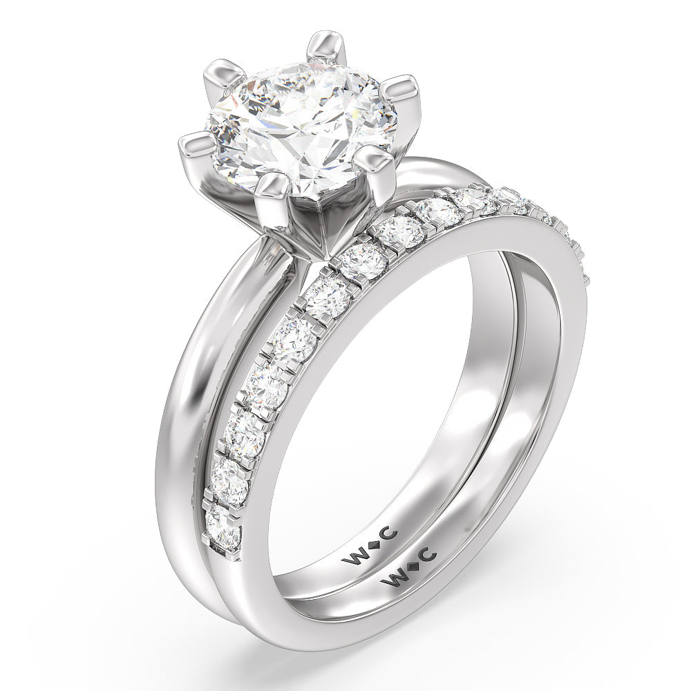 Medi Classic Six Prong Solitaire Diamond Wedding Band with Platinum Cut Diamond in 14KT Platinum view 3
