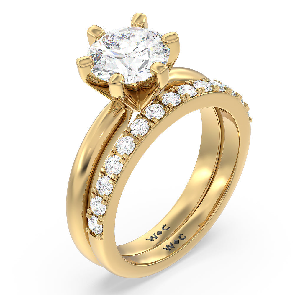 Medi Classic Six Prong Solitaire Diamond Wedding Band with 18KT Yellow Gold Cut Diamond in 14KT Yellow Gold view 3

